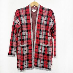 Cotton Country by Parkhurst Plaid Cotton Cardigan in Red‎ and Black Size Medium